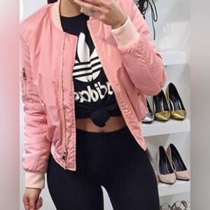 NWT PINK BOMBER JACKET sz Medium OVERSIZED water resistant